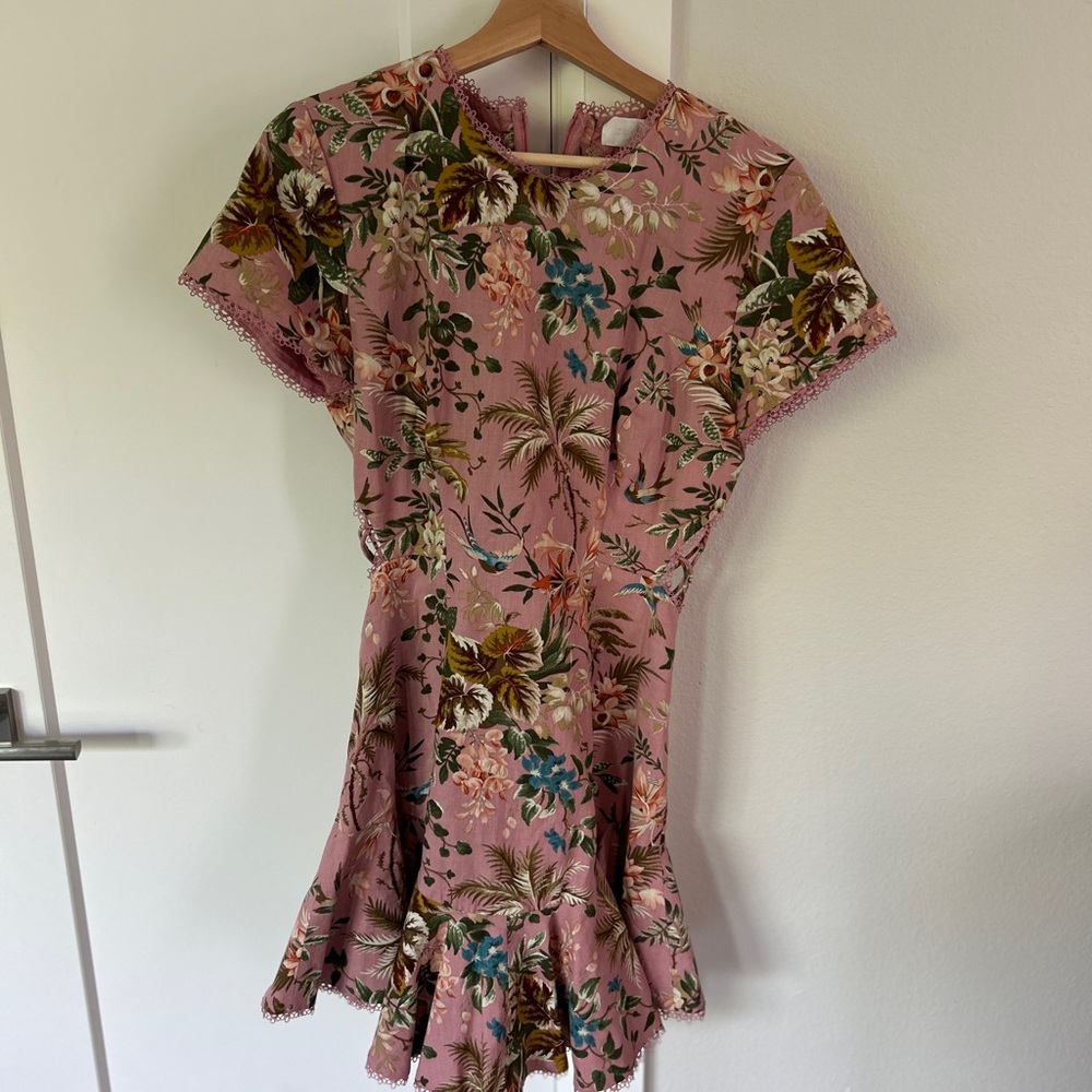 Zimmermann Tropicale Lattice Cut Mini Dress - M (size 3)